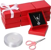 Mardatt 12Pcs 3.5 x 3.5 x 1 Inch Red Cardboard Jewelry Boxes Square Jewelry Gift Boxes Velvet Sponge Liner Jewelry Case with Scissors and Polyester Ribbon for Necklace Earring Bracelet