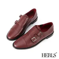 在飛比找momo購物網優惠-【HERLS】孟克鞋 全真皮經典小圓頭雙釦環孟克鞋(酒紅色)