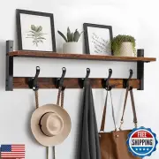Tatub 29" Rustic Coat Rack Wall Mount with Shelf, Wall Hooks with Shelf, Entr