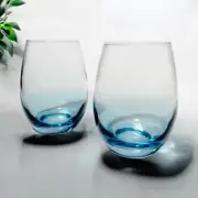 Talianna Stemless Wine Glasses Blue Ombre' Set Of Two New