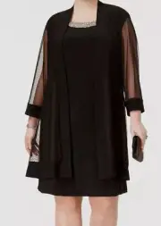 R&M Richards Women Black Embellished Dress & Jacket Set Plus Size 18W
