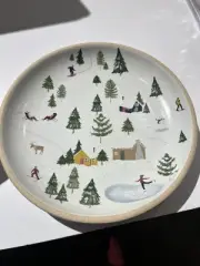 4 West Elm St. Jude Holiday Skiers skier Stoneware appetizer plates New in box