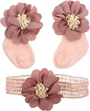BRIGHTFUFU 1Set Costume Newborn First Month Present with Flower Headband and Cozy Socks Adorable Accessories for Newborns Lightweight and Comfortable for Showers