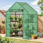 Outdoor Greenhouse with Screen Door,Outside Heavy Duty Walk in Green House for Garden Plants PE Protection Thermostatic Waterproof Green Small