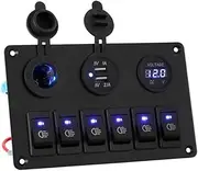 Giantz 6 Gang 12V Switch Panel for Car Boat Marine USB ON-Off LED Rocker Toggle
