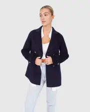 [Belle & Bloom] Forget You Wool Blend Military Peacoat - Navy