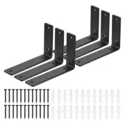 Floating Shelf Brackets 6 Inch, 8 Pack Iron L Shelf Brackets Supports, Black