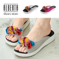 在飛比找momo購物網優惠-【Alberta】拖鞋-跟高4cm 絨面楔型涼拖鞋 穆勒拖鞋