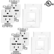 SenQ 4Pack UL Listed USB Outlet Port Charger Wall Plate Sockets Receptacle Plug