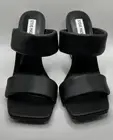 NIB STEVE MADDEN Isa Women Black Sandal Clear Heel-Wedge Slip On Sandals Size 9