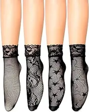 [Liutufy] Women's Sheer Fishnet Lace Ankle Socks - Ultra-Thin Short Mesh Dress Socks