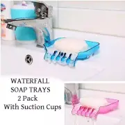 2 Pack Waterfall Soap Dish Set with Suction Cups – Sink Drain Trays Soap Saver