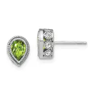 14k White Gold Pear Peridot and Real Diamond Earrings