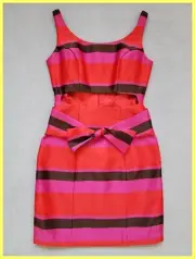 NWT CYNTHIA ROWLEY PINK RED STRIPED COLORBLOCK FRONT CUTOUT SATIN MINI DRESS 4 S