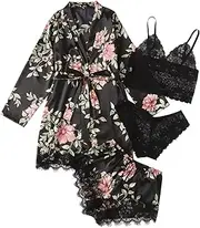 [Generic] Push up Strapless Bras for Women Low Back Women's Placket Silk Night Lingerie Women's Tops and Shorts Casual Floral Print Sleepwear Nightdress Cleavage Cover up No Lace