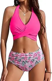 [AI'MAGE] Womens High Waisted Bikini Sets Tummy Control Bathing Suits Halter Two Piece Swimsuit Modest Bikini 2025
