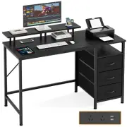 Computer Desk with Power Outlets and 4 Drawers, Gaming Desk with Monitor Stand