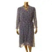 ANNE KLEIN Women's Eclipse/white Printed Tie-waist Drawstring Midi Dress 4 TEDO