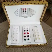 15 Pair Stud Earrings Mega Box Set Cubic Zirconia Faux Crystals & Pearl NIB