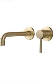 Wall Mount Bathroom Sink Faucet Brushed Brass Single Handle Swivel Gold