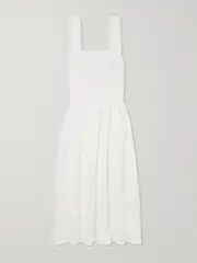 [GANNI] GANNI - Smocked Organic Cotton-poplin Midi Dress - White - EU 40 EU 40 White