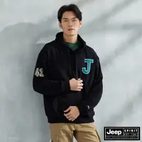 在飛比找蝦皮商城優惠-JEEP 男裝 文字貼布繡連帽長袖T恤-黑色