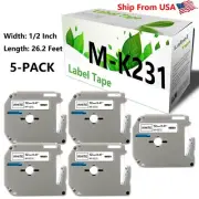 (5-Pack, 12mm) M-K231 Label Tape MK231S MK231 for PT-80 Laber Makers