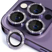Compatible For iPhone 14 Pro / iPhone 14 Pro Max WANLONFENG Camera Lens Protector with Metal Frame Rhinestone Decor DarkPurple