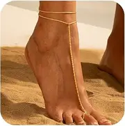 [Moodear] Ankle Bracelets for Women No Tarnish - Trendy Waterproof 14K Gold/Sterling Silver Plated Glitter Anklets for Women Layered Foot Toe Link Chain Rings for Women Summer Anklet Dainty Jewelry Gift
