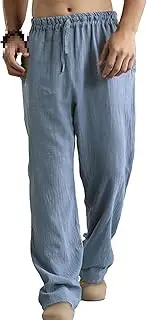 [Generic] Men's Casual Lightweight Elastic Waist Beach PantLoose Fit Yoga Pants Straight-Legs Athletic Lounge Linen Pants for Men