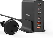 [TOPADRE] USB C Charger Block 75W, 6 Port Fast Charging Station Powered USB C Hub PD Charger for iPhone 15/14/13 Pro Max, iPad Pro/Air/Mini, Galaxy S24/S23, MacBook Pro/Air, Google Pixel, Black
