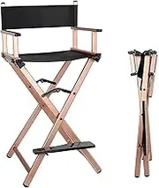 Enliansgo Directors Chair, Aluminum Folding Directors Chair Makeup Chair, 30" Seat Height Camping Directors Chair Side Table for Makeup Artists, Sports Event, Craft Show, 300 LBS(Rose Gold)