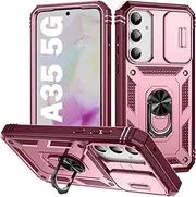 [PASNEW] for Samsung Galaxy A35 5G Phone Case,360° Rotating Ring Kickstand Case & Slide Camera Cover,Military Grade Heavy Duty Full Body Hard Shell Shockproof Case for A35,6.6 inch,Pink