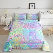 Women Leopard Printed Comforter Set , Cheetah Printed Bedding Set for Kids Girls Boys Queen Size , Modern Colorful Leopard Rainbow Bedroom Room Decor Lightweight Soft Bedding Quilt with 2 Pillowcases