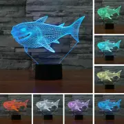3D Shark 7 Color Changing Night Light Optical Illusion Mood Lamp Nursery Decor G
