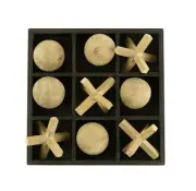 10 Piece Set Natural Wood Tic Tac Toe Game 3 Dimensional Family Tabletop Black