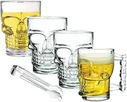 AXIM Beer Mug Set,18oz Skull Beer Glasses Cups with Handle,500ml Freezer Glasses Beer Mug for Men, Bar, Beverage (4 Pcs)