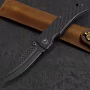 1PC Pocket Carbon Fiber Folding Knife Blade 7.6cm Total 19.5cm Sharp + Back Clip