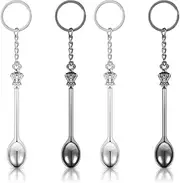 [RUJUE] 4 Pieces Mini Crown Spoon, Keychain Teaspoon Pendant Necklace Key Ring Mini Spoon Keychain for Filling Vials with Salts, Sand, Glitter with Keychain Loop Pendant