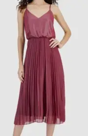 Sam Edelman Women's Red Pleated Metallic Lined Chiffon MIDI Dress Size 12