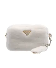 Prada Logo Plaque Shearling Zipped Shoulder Bag One size white