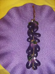 NEW LONG PURPLE FIG WALL PLAQUE HANGING CERAMIC 11" GOLD METALLIC HANGING CORD