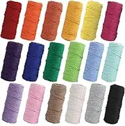 PHUNTTEK Macrame Cord 2mm x 590 Yards 18 Rolls Natural Cotton Cord 3 Stands Jute Twine String Soft Rope Assorted Colored Yarns for DIY Knitting Knotting Craft Macrame Project Supplies