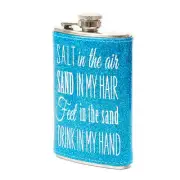 "Salt in the Air, Sand in My Hair..." Blue Glitter Flask Drinking Alcohol - NEW