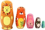5 Layers Brown Bear Nesting Dolls, Russian Matryoshka Wooden Cartoon Animal Tiger Pig Monkey Owl Style1