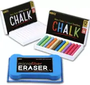 Dustless Chalk with Microfiber Eraser (Washable & Reusable) (12 White Chalks + 1
