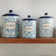 Blue Floral Set Of 3 Canisters