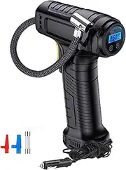 Tire Inflator Portable Air Compressor, Pump for Car Tires, Handheld Air Pump, Car Tire Pump, Tire Inflator with LCD Display, LED Light, Electric Bike Pump and Bicycle Pump (Wired version)