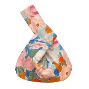 Japanese Drawstring Bag KINCHAKU Handheld Accessory Pouch 11.2"W Floral Pink F/S