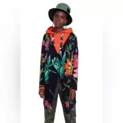 Desigual deep navy floral longline thin cardigan sz medium